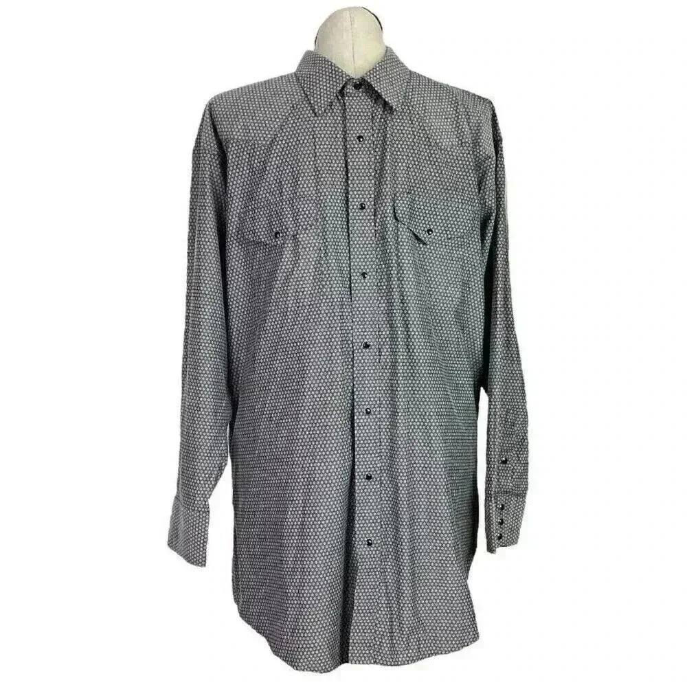 Panhandle Slim Men 18 36 Pearl Snap Western Shirt Gray Geometric Long Sleeve